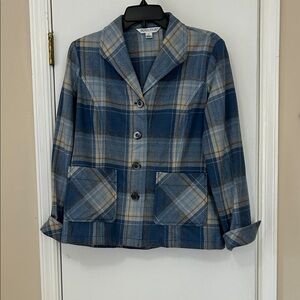 Pendleton Blue Plaid Wool Blazer with Gray Accents